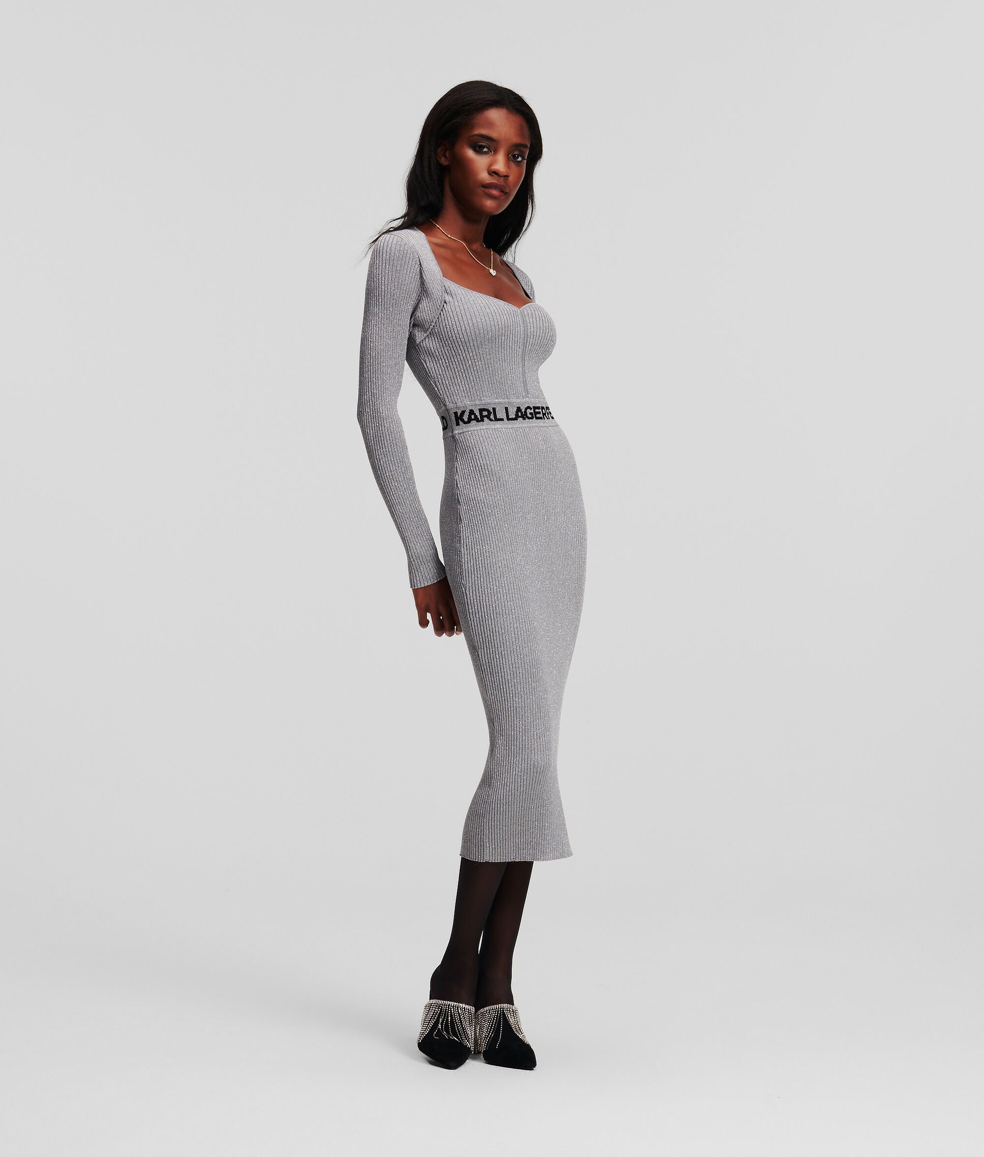 (image for) Resourceful LUREX LONG-SLEEVED KARL LOGO KNIT DRESS